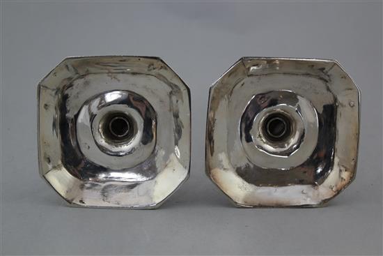 A pair of plated candlesticks, in George II style, 16.5cm.
